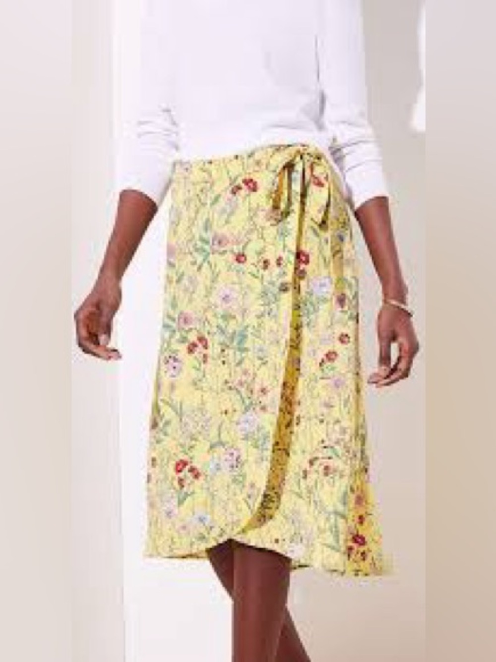 Yellow Floral Wrap Skirt with Tie